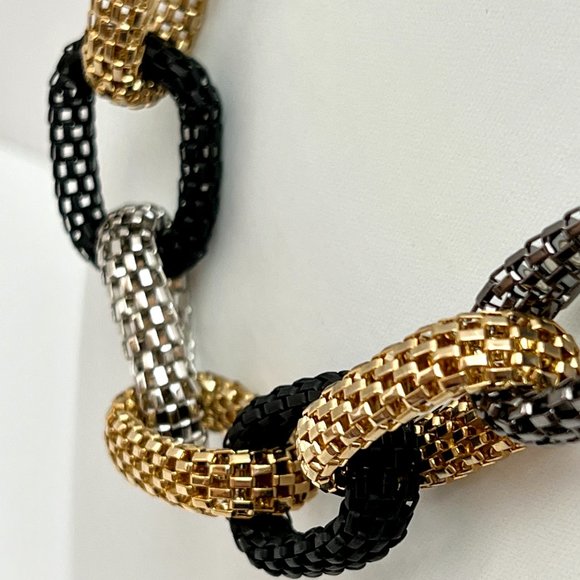 ❣️NEW❣️Debenhams Deco Rustic Mesh Oval Link Statement Collar Necklace Multi Tone - Picture 4 of 8